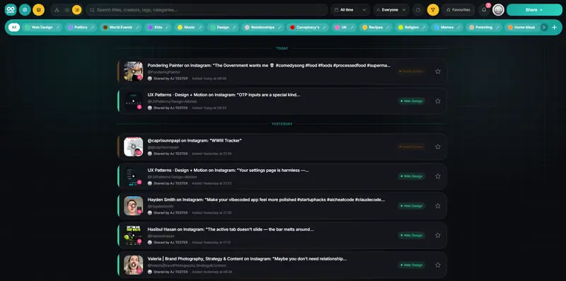 List view of a GoLinkr board